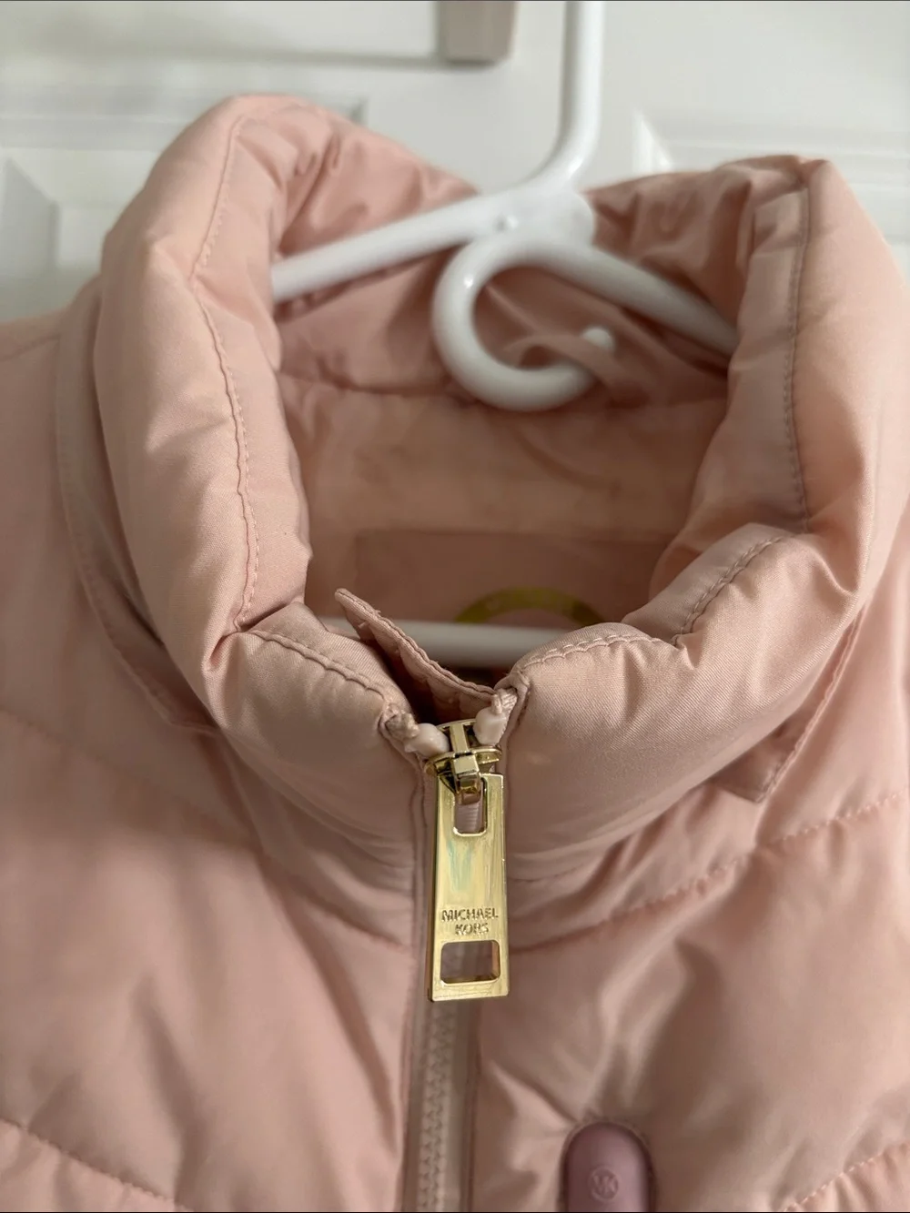 Michael Kors Blush Pink Quilted Puffer Jacket with Stand Collar